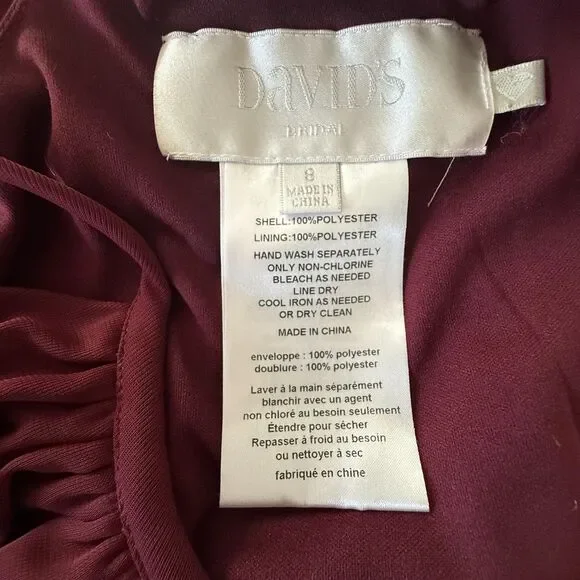 David's Bridal Women Dress Sz 8 Wine F19533 Halter Bridesmaid Prom Formal - Picture 4 of 8